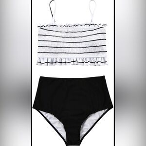 Black and White Striped Two-Piece Swimsuit
